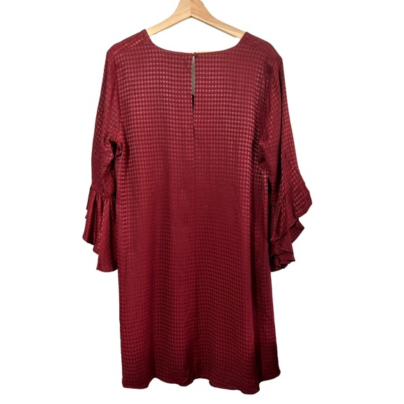 Calvin Klein Houndstooth Boho Lagenlook Bell Dress Flounce Swingy Roomy Wine 12 - Picture 2 of 13